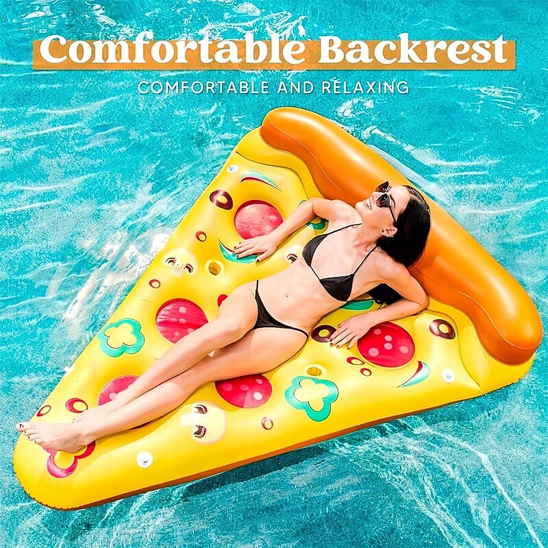 71-inch Giant Inflatable Pizza Pool Float For Adults With Cup Holder - X-Large Durable PVC Pool Floatie For Adults Quick-Dry & Ultra-Portable Pool Rafts Pizza Party Decor Lounger For Beach Parties2