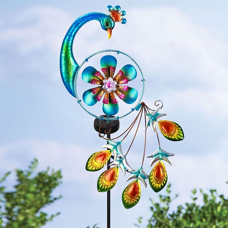 1 Pc Outdoor Solar Metal Peacock Decorative Floor Plug in Light Windmill Courtyard Garden Lawn Path Landscape Light3