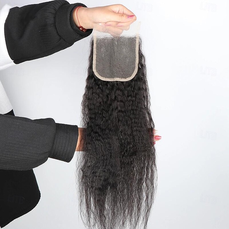 Afro Kinky Straight Transparent Lace Closure Only 100% Human Hair Closure Peruvian Remy Yaki Straight 4x4 Lace Closure For Women