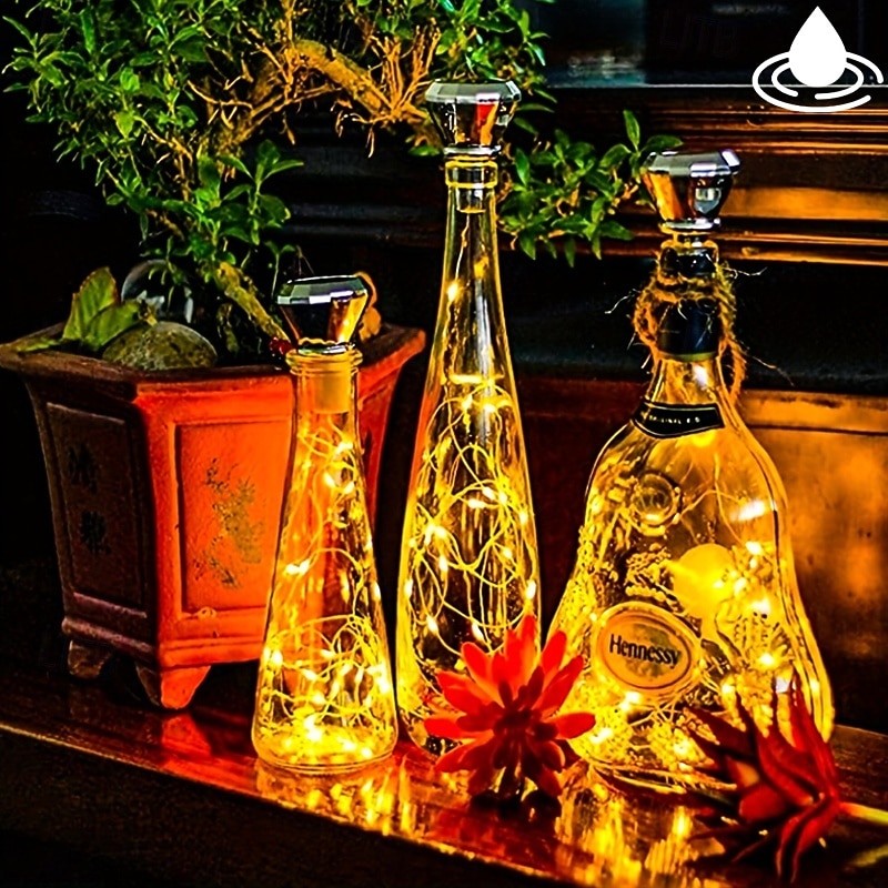 Solar Wine Bottle Cork Light Diamond 20 LED Copper Wire Outdoor Waterproof Fairy Tale String Light Garden Wedding Courtyard Decoration 2m(78.74inch)
