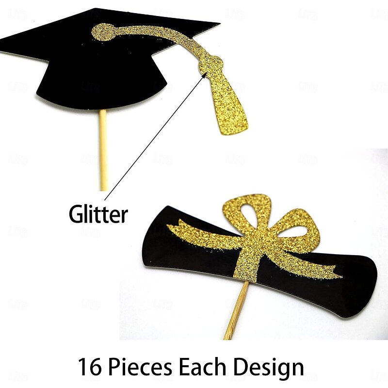 2025 Graduation Cupcake Toppers 48 PCS Food/Appetizer Picks For Graduation Party Mini Cake Decorations Diploma 2025 Grad Cap Set 48 Pieces4