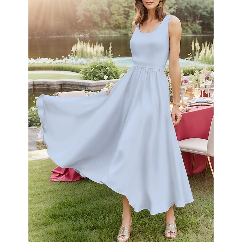 Women's Midi Dress Sundress A Line Dress Off The Shoulder Dress Vacation Casual Beach Outdoor Party Going out Regular Fit Solid Color Graphic Plain Sleeveless U Neck White Pink Wine Navy Blue Summer4