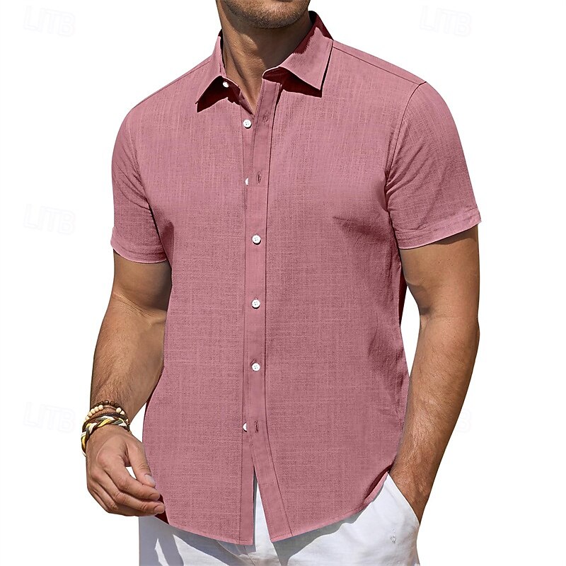 Men's Shirt Summer Shirt Casual Shirt Beach Shirt Button Up Shirt Black White Pink Blue Green Short Sleeve Plain Lapel Vacation Hawaiian Clothing Apparel Polyester Fashion Casual Comfortable4