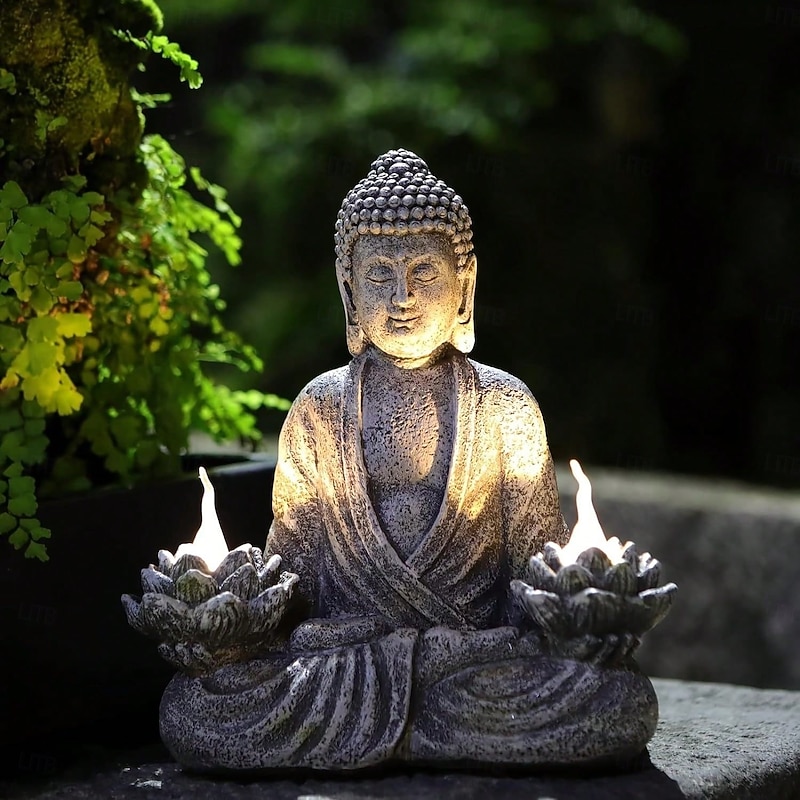 1 Pc solar powered meditation Buddha statue indoor and outdoor home garden decoration lamp Zen statue lights