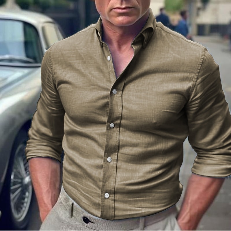 Men's Cotton Shirt Black White khaki Dark Gray Light Blue Long Sleeve Plain Lapel Vacation Casual Daily Clothing Apparel 100% Cotton Fashion Casual Comfortable