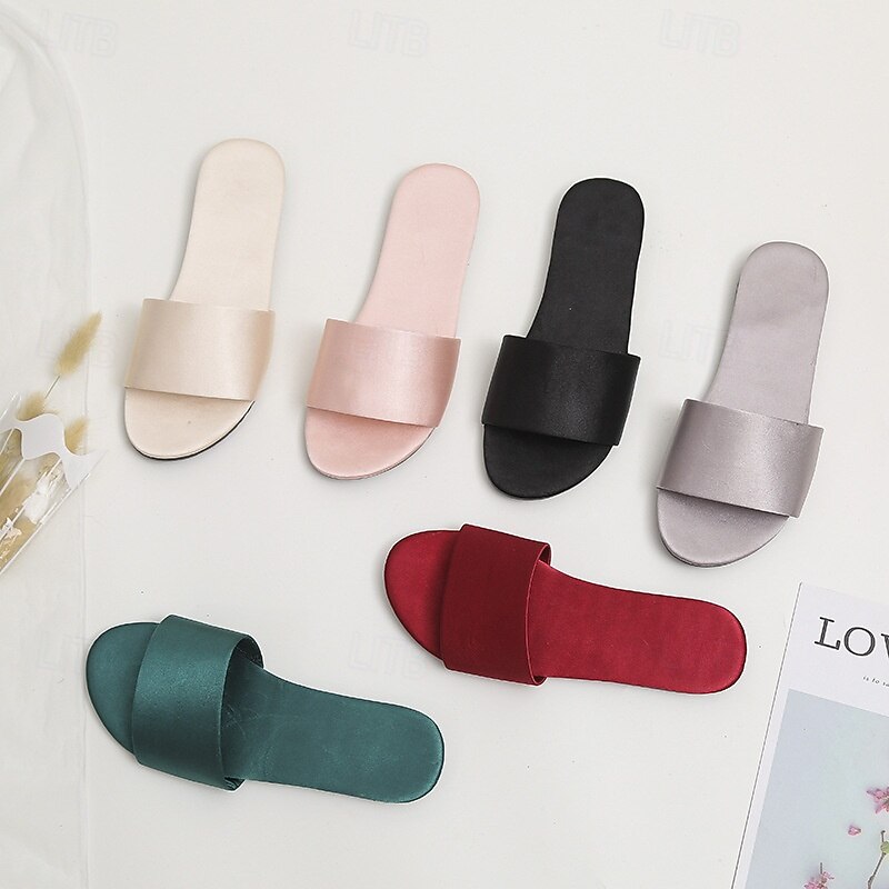 Women Satin Slide Flat Open Toe Soft Slip on Silky Slide Sandal House Slipper3