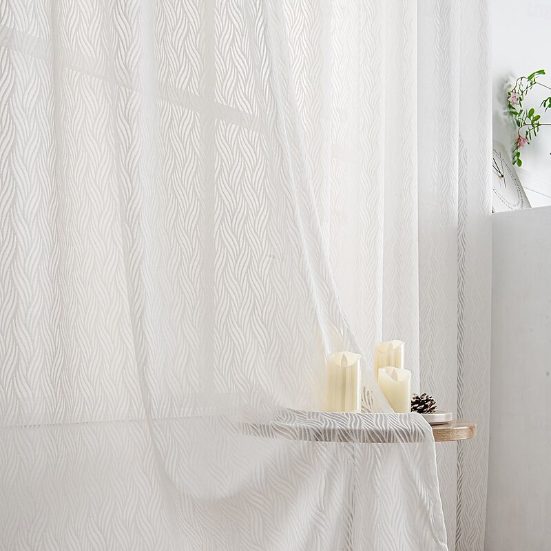 One Panel Modern Minimalist Style Vertical Striped Imitation Linen Curtain Living Room Bedroom Dining Room Semi Transparent Window Screen