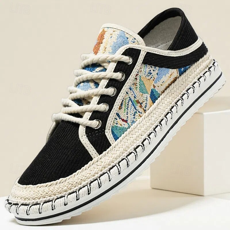 Men's Sneakers - Suede Upper with Colorful Patterns, Hemp - like Rope Sole, Casual Style for Daily Wear & Street Fashion2