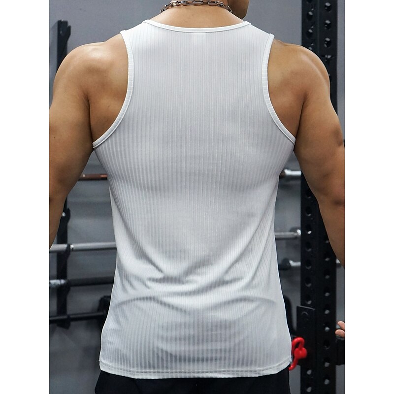 Men's Tank Top Sleeveless Shirt Muscle Shirt Wife beater Shirt Sleeveless Henley Summer Color Block Vertical Stripes Pit Strip Fashion Designer Casual Sporty Ribbed Fitness Gym Black White Dark Red3