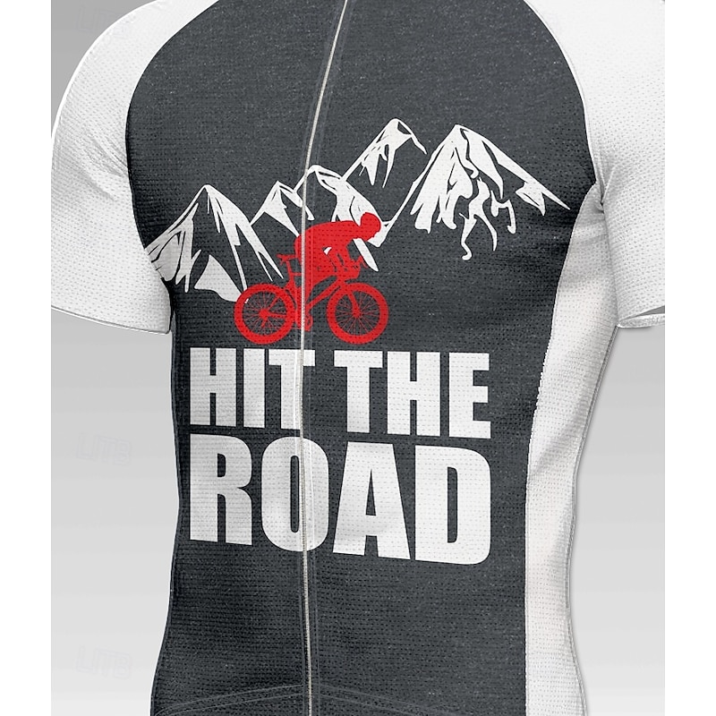 Men's Women's Cycling Jersey Graphic Geometric Letter & Number Short Sleeve Bike Tee Tshirt Top with 3 Rear Pockets UV Resistant Quick Dry Front Zipper Reflective Strips Sports Grey Clothing Apparel3