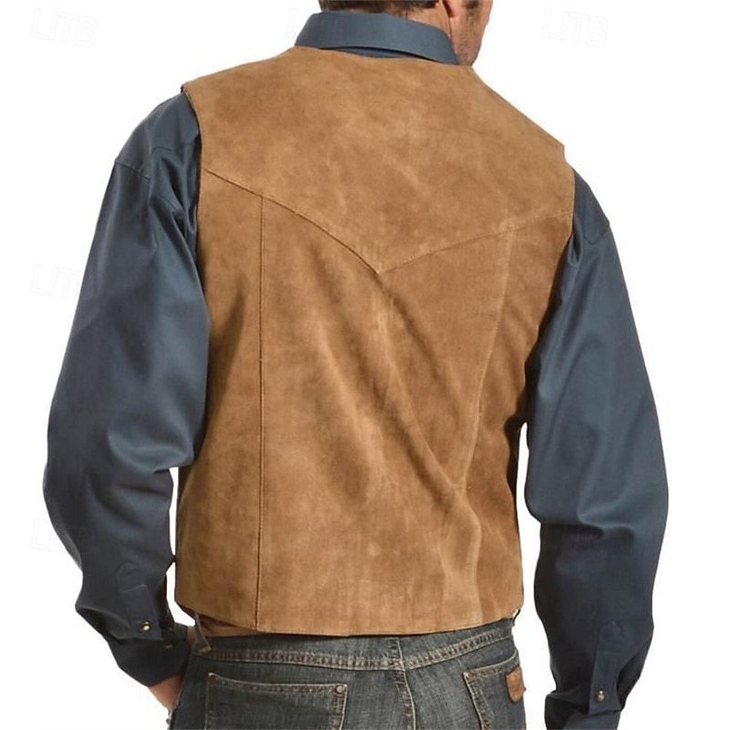 Men's Vest Gilet Vacation Daily Date Fashion Casual Spring Fall Buttons Pocket Polyester Comfortable Plain Single Breasted One-button V Neck Regular Fit Black Camel Vest3