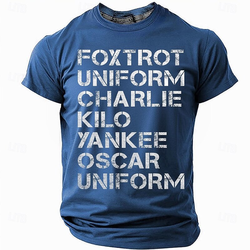Men's Foxtrot Uniform Charlie Kilo Yankee Oscar Uniform Graphic T-Shirt | Funny NATO Phonetic Alphabet Wordplay Humor Short Sleeve Tee3
