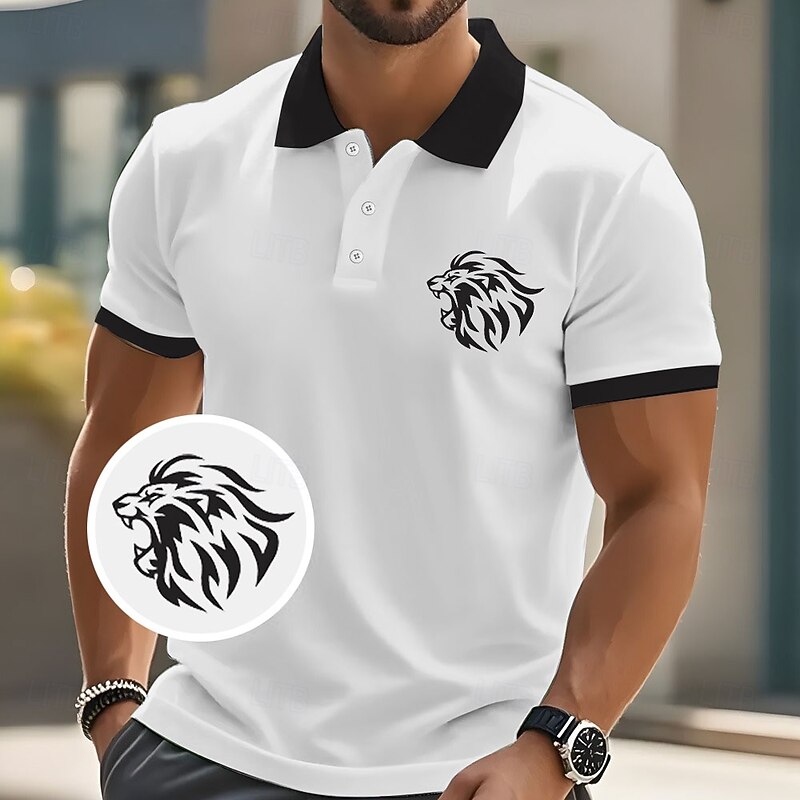 Men's Animal Lion Polo Short Sleeve Polo Shirts Collared Shirts Casual School Outdoor Athleisure Daily Wear 3D Print Summer White Pink Blue2