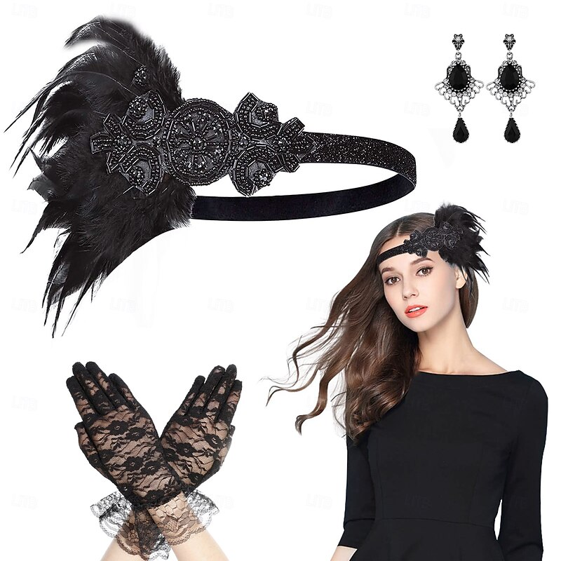 1920s The Great Gatsby Flapper Headband The Great Gatsby Feather Sparkling Glitter Vintage Fancy Dress Women's Carnival Valentine's Day Masquerade Party Evening Wear Masquerade Festival Adults'