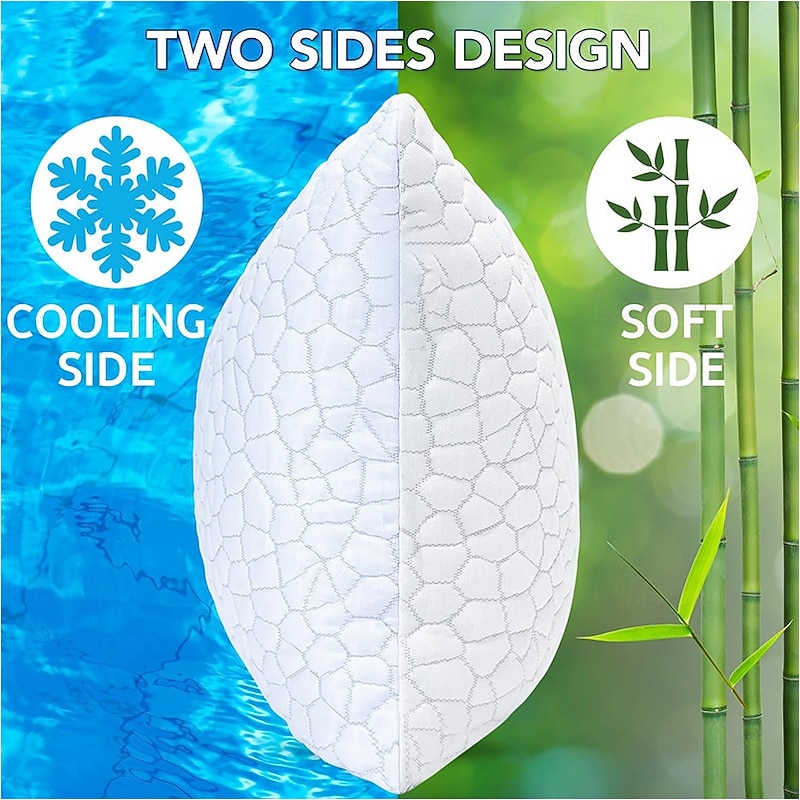 Cooling Pillows for Sleeping Shredded Memory Foam Bed Pillows Queen Size Gel Pillow for Hot Sleepers Cool Pillow for Side Back and Stomach Sleepers, Cold Pillow, Supportive2