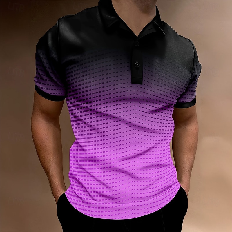 Men's Geometric Polo Short Sleeve Polo Shirts Collared Shirts Business Casual School Outdoor Athleisure Daily Wear 3D Print Summer Lake blue Sky Blue Purple3