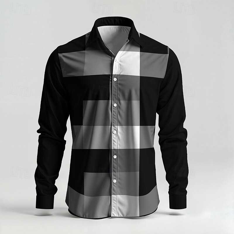 Men's Shirt Summer Shirt Casual Shirt Beach Shirt Button Up Shirt Black White Long Sleeve Plaid Lapel Vacation Hawaiian Button-Down Clothing Apparel Polyester Fashion Casual Comfortable4