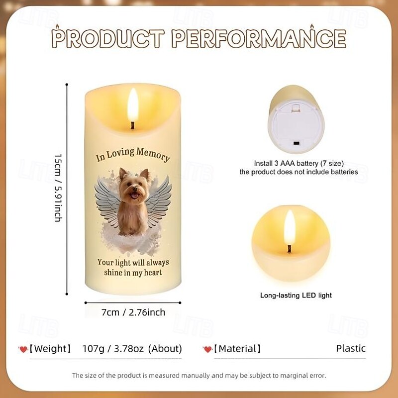 Personalized Pet Memorial LED Candle Custom Pet Photo Sympathy Gifts For Loss Of Loved Ones, Dog Memorial Light for Home Bedroom Decor, Tribute to Beloved Pup2