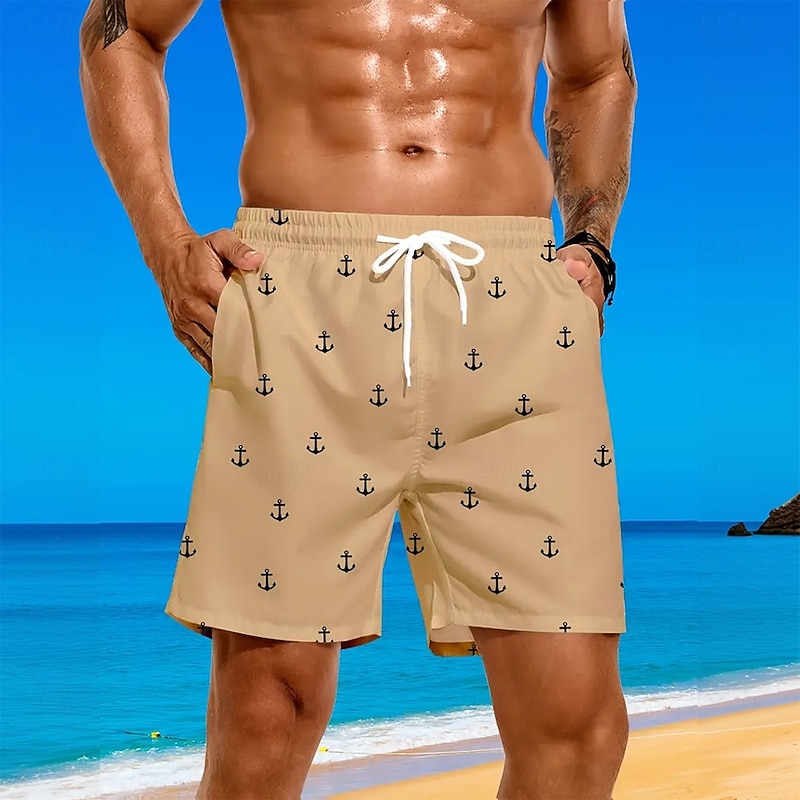 Men's Nautical Anchor Swim Trunks Swim Shorts Board Shorts Mid Waist Streetwear Hawaiian Beach Vacation Wear Side Pockets Mesh Lining Elastic Drawstring Waist Designer Clothing Apparel4