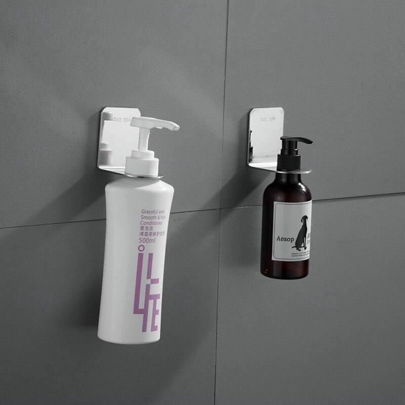 2PCS Shower Gel Rack Shampoo Bottle Holder Hooks, 304 Stainless Steel, No Punch Easy Wall Mount