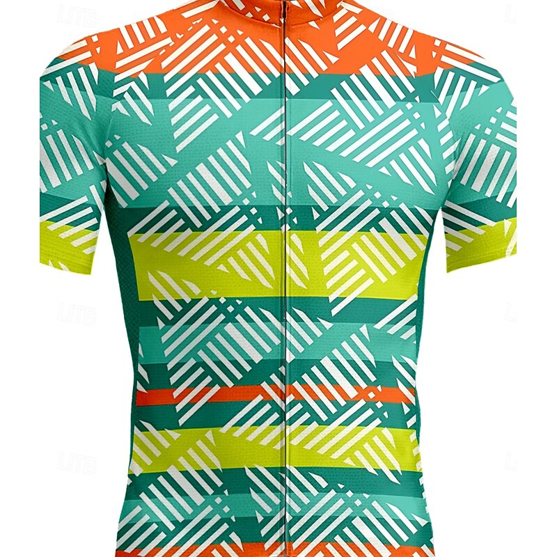 Men's Cycling Jersey Graphic Geometric Short Sleeve Bike Tee Tshirt Jersey Top with 3 Rear Pockets UV Resistant Quick Dry Front Zipper Reflective Strips Sports Green Clothing Apparel3