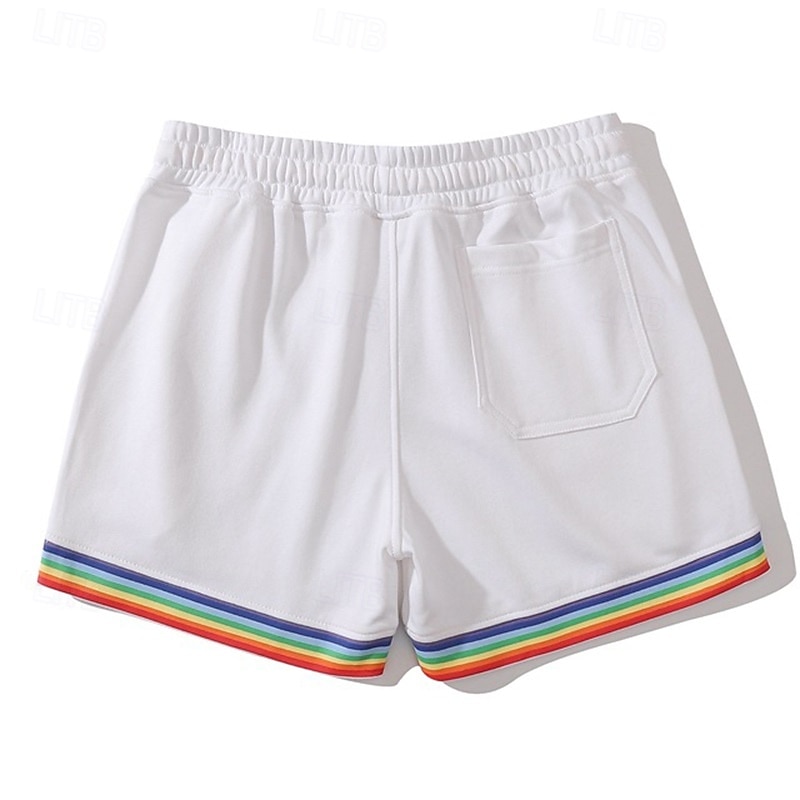 Men's Athletic Shorts Sweat Shorts Shorts Summer Shorts Pocket Elastic Waist Drawstring Rainbow Comfort Breathable Short Outdoor Sports Classic Casual Black White3