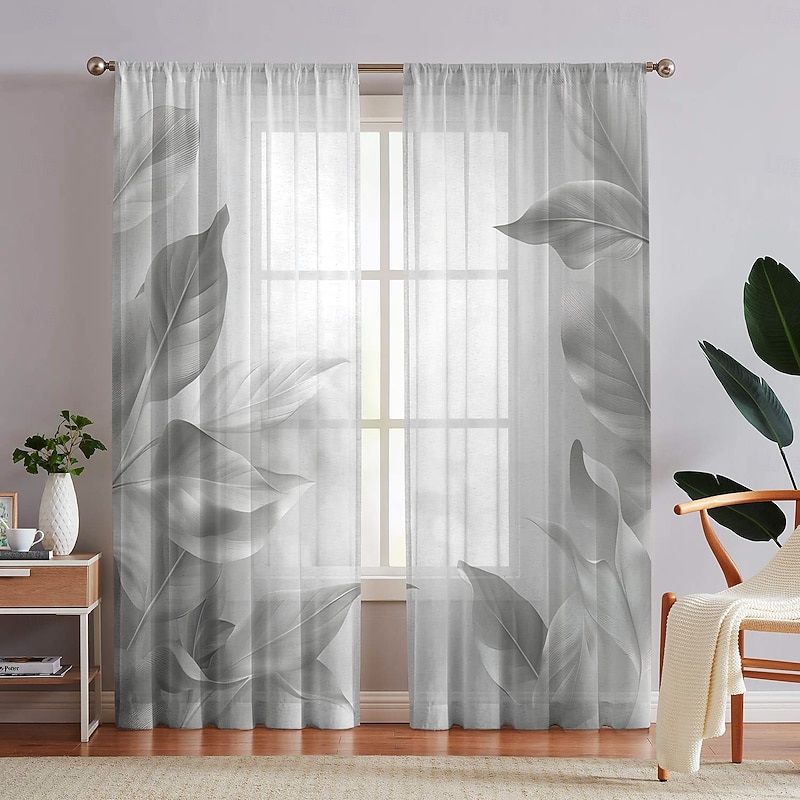 2-piece Set of Plant Floral Pattern Sheer Window Decoration, Screen Windows Can Be Used For Privacy Protection Room Decoration Bedrooms Kitchens3