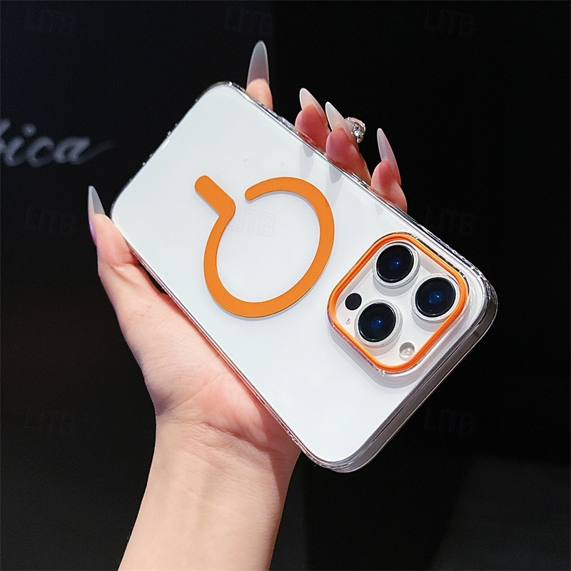 Phone Case For iPhone 16 15 14 Pro Max 13 Back Cover Magnetic Adsorption Translucent Magnetic Support Wireless Charging PC4