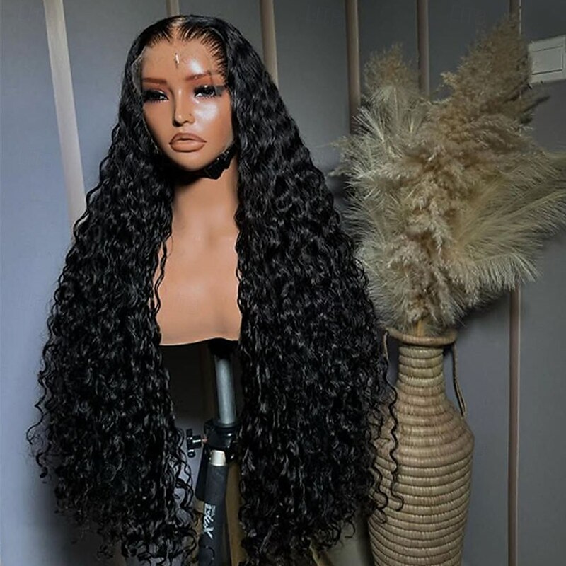 Human Hair 5x5 Closure 13x4 Lace Front Wig Free Part Brazilian Hair Water Wave Black Wig 130% 150% Density with Baby Hair 100% Virgin Glueless Pre-Plucked For Women Long Human Hair Lace Wig3