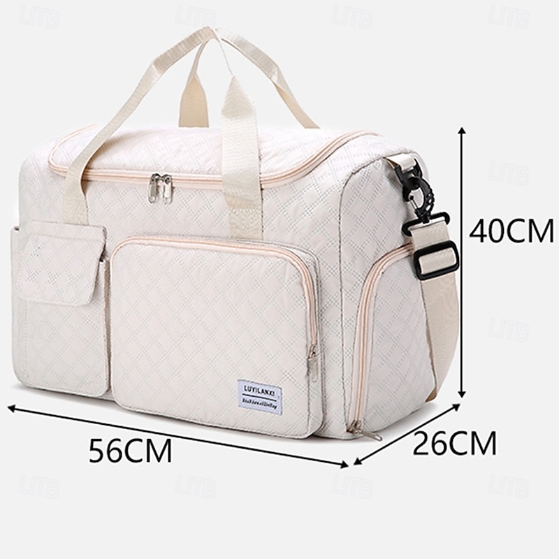 Weekender Bag Travel Duffel Bag with Shoe Compartment, Large Capacity Oxford Cloth Tote with Zipper, Quilted Carry On Shoulder Bag for Clothes Storage, Overnight Gym Luggage for Women Men2