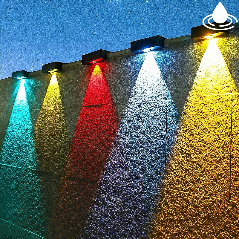 Solar Wall Wash Light RGB/Warm Lighting Outdoor Waterproof High Brightness Solar Wall Lamp Garden Yard Balcony Fence Garage Porch Wall Decoration 1/2/4pcs