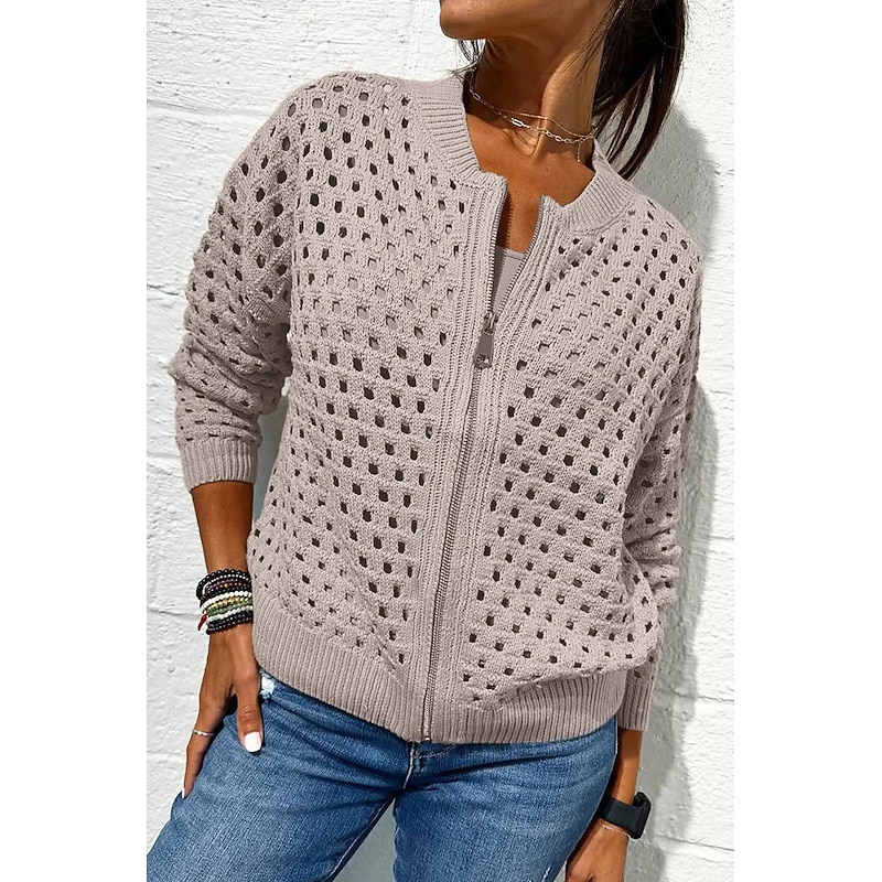 Women's Blouse Plain Basic Modern Long Sleeve Crew Neck Regular Tops Daily Holiday Going out Zipper Black White Pink Wine Army Green Summer2