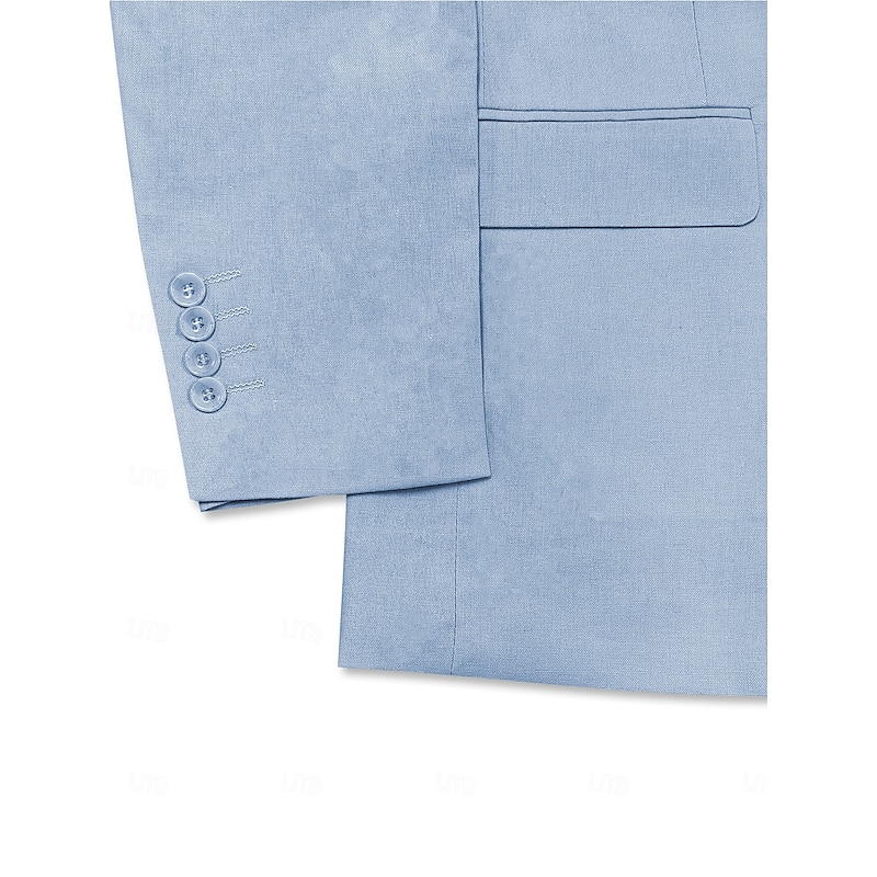 Men's Wedding Casual Linen Suits Notch Lapel Sky Blue Sage Business Formal Solid Colored Standard Fit 2 Piece Single Breasted One-button4