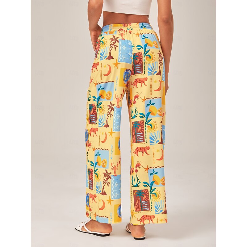 Tropical Collage Wide-Leg Pants3