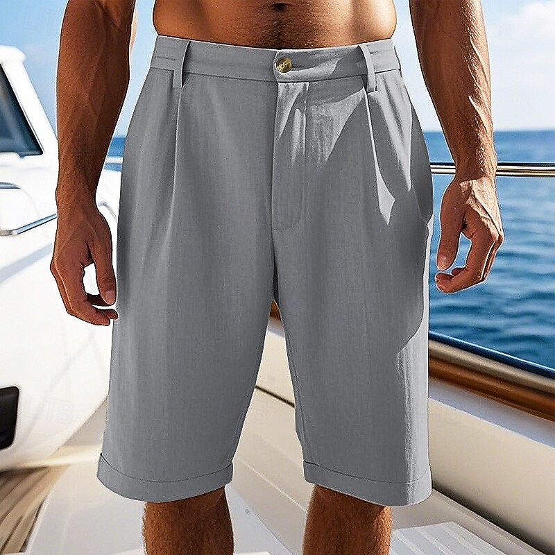 Men's Shorts Linen Shorts Summer Shorts Beach Shorts Pocket Shirred Plain Comfort Breathable Short Vacation Holiday Beach Hawaiian Boho Black White3