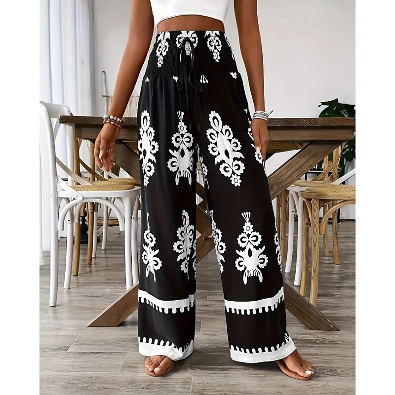 Women's Slacks Pants Trousers Casual Full Length Natural Flower Printing Comfy Outdoor Street Daily Wear Black Blue Green Summer Regular Fit2