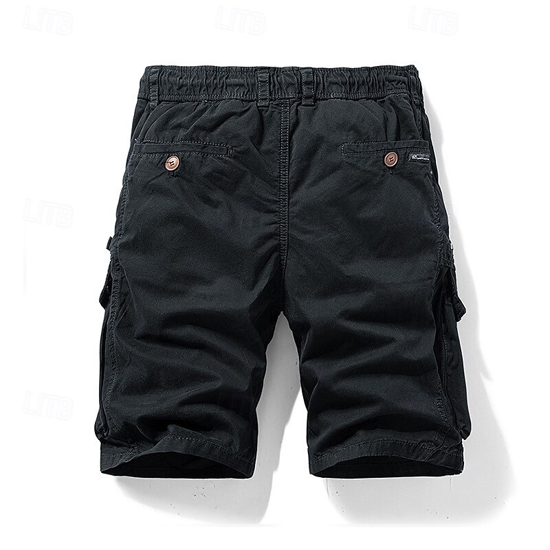 Men's Cargo Shorts Shorts Summer Shorts Drawstring Elastic Waist Multi Pocket Plain Comfort Wearable Knee Length Outdoor Sport Daily Fashion Casual Black Khaki3