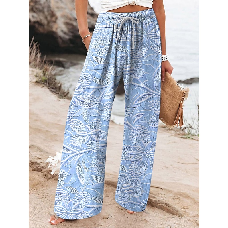 Women's Wide Leg Chinos Baggy Pants Vacation Vintage Fashion Full Length High Waist Floral Graphic Printing Thermal Warm Soft Breathable Micro-elastic Vacation Street Causal Black Pink Light Brown3