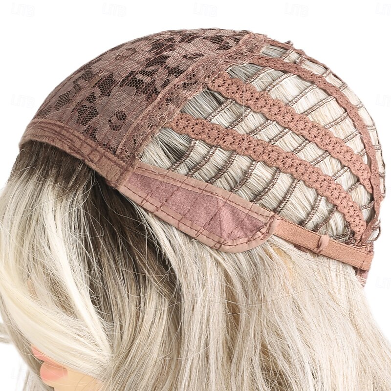 Synthetic Wig Wavy Deep Wave Layered Haircut Deep Parting Machine Made Wig 26 inch A1 Synthetic Hair Women's Middle Part Elastic Comfortable Blonde White2