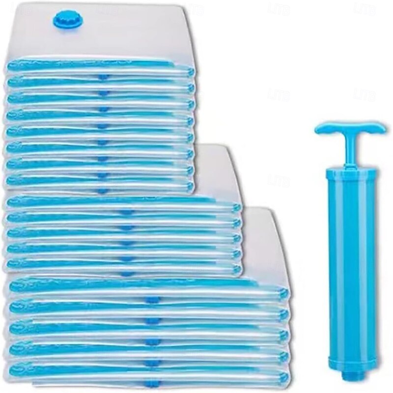 18 pcs Travel Vacuum Compression Bags Storage Hand Pump Vacuum Bags Reusable Vacuum Bags for Clothing,Comforter,Pillow,Travel Package