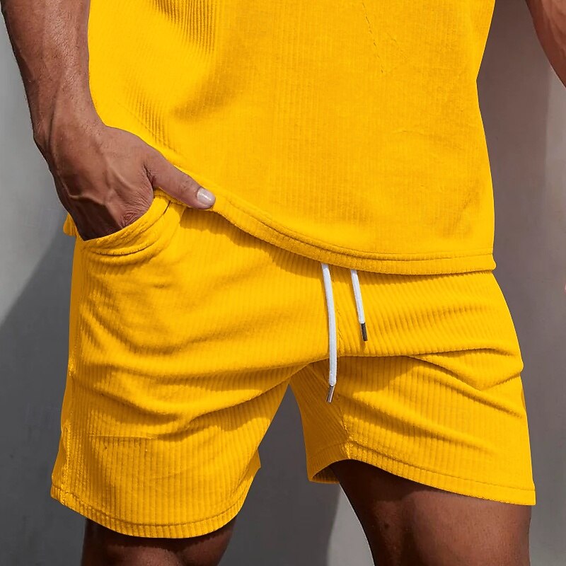 Men's Shorts Summer Shorts Casual Shorts Pocket Drawstring Elastic Waist Plain Comfort Breathable Short Outdoor Vacation Sport Casual Black Yellow