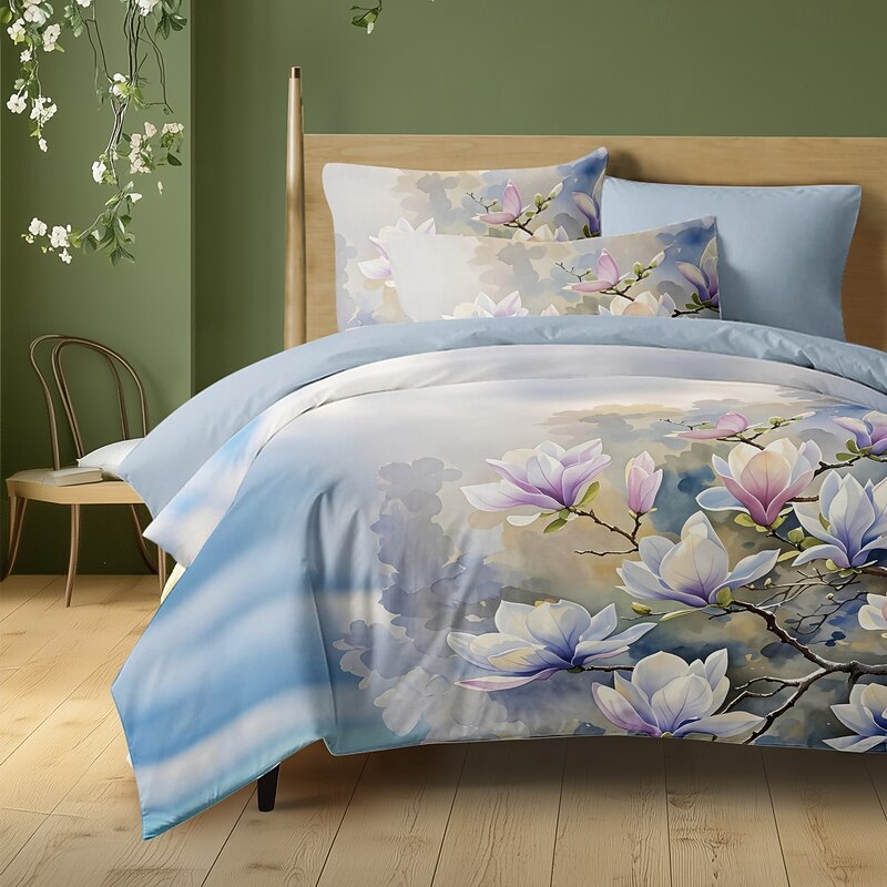 Floral Duvet Cover Set 100% Cotton Soft and Breathable Bedding Featuring Colorful Flowers Lightweight and Durable Quilt Cover Comfortable for All Seasons Easy to Care