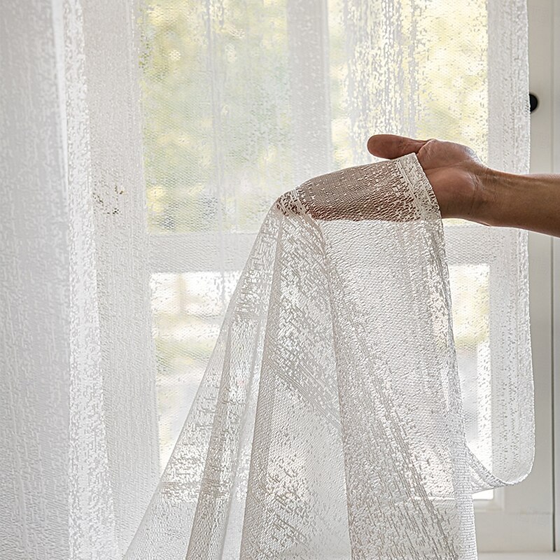 Elegant White Sheer Curtain Light-Filtering Rod Pocket Design for Bedroom & Living Room Decor, Hand Washable Polyester3