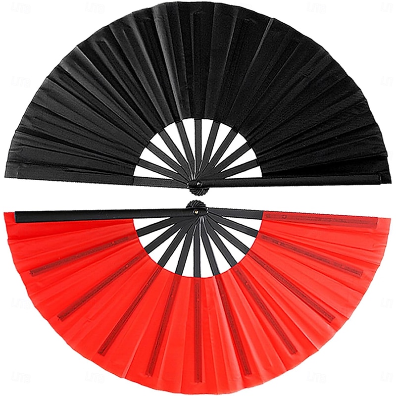 2 Pcs Boots on The Ground Fan Large Hand Fan in Bulk Chinese Japanese Kung Fu Tai Chi Popping Clack Rave Handheld Folding Fans for Line Dancing