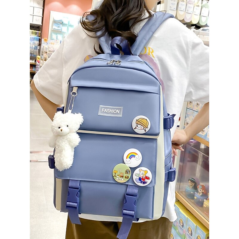 5-Piece Kids Backpack Set with Badge Pins – Lightweight School Bag with Tote, Pencil Case & Crossbody Pouch for Girls and Boys, Ideal for Elementary and Middle School3