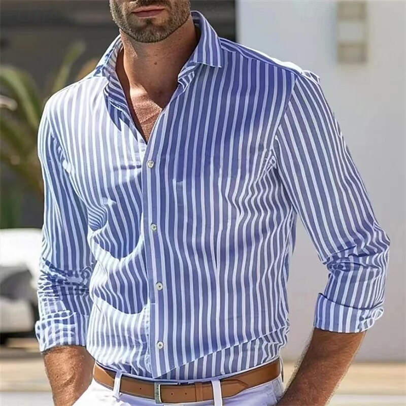 Men's Shirt Summer Shirt Casual Shirt Beach Shirt Button Up Shirt Light Pink Yellow Light Green Red Green Long Sleeve Stripes and Plaid Lapel Vacation Hawaiian Clothing Apparel Polyester Fashion