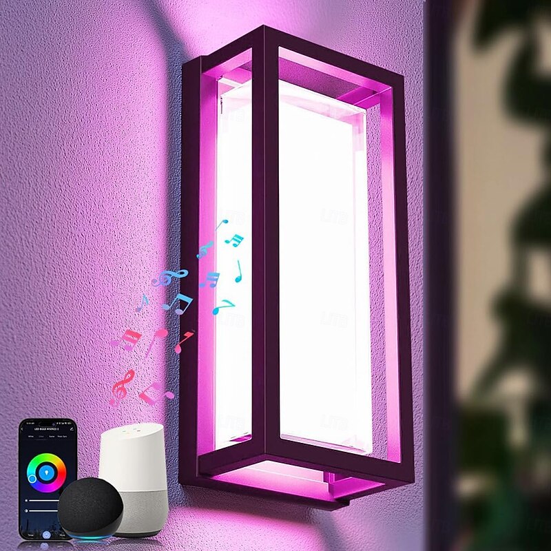 LED Outdoor Wall Light with Color Change of 15-10in Modern RGBWW Outdoor Waterproof IP65 Wall Light Intelligent Porch Light WIFI APP Control Music Synchronization Timed for Courtyard Porch Decoration2