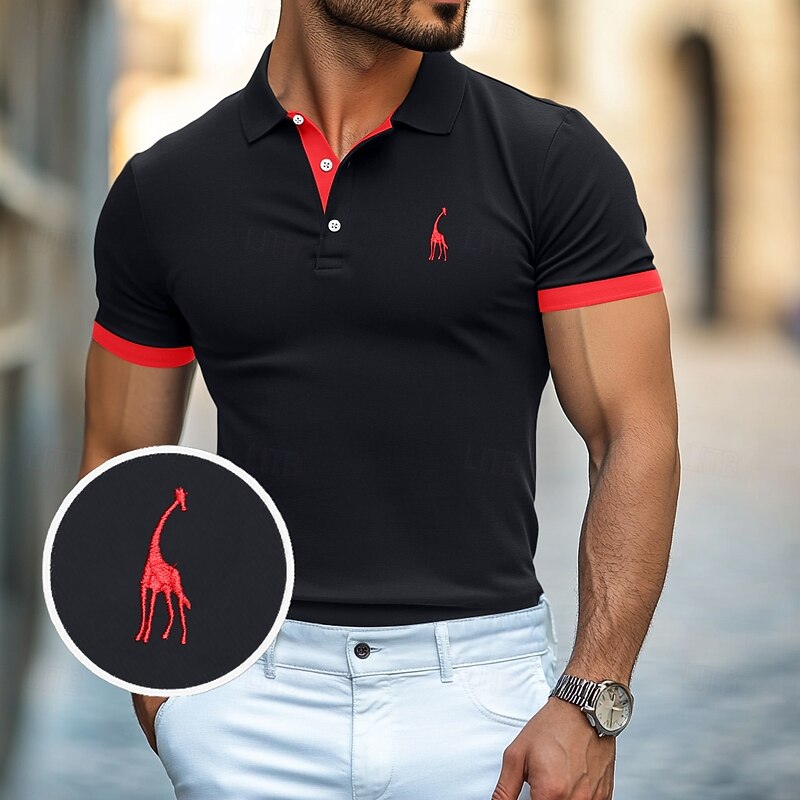 Men's Cotton Polo Shirt Golf Shirt Casual Lapel Short Sleeves Comfortable Embellished&Embroidered Basic Summer Slim Fit Black White Red Navy Blue Royal Blue Light Grey Cotton Polo Shirt