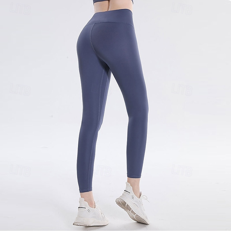Women's Yoga Pants Yoga Leggings Scrunch Butt Anti-Curling Butt Lift Tummy Control High Waist Pilates Gym Workout Workout Tights Solid Color Black Blue Dusty Blue Spandex Fall Sports Activewear