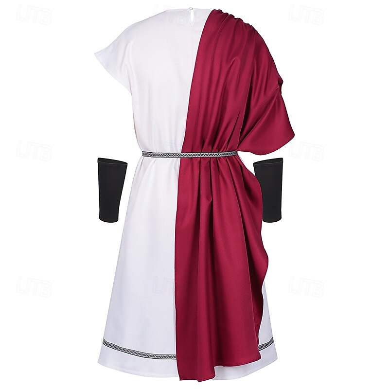 Ancient Greek Ancient Rome Above Knee Tunic Laurel Crown Toga Costume Gladiator Round Neck Fancy Dress Men's Halloween Carnival Performance Adults' Shirt Belt Headband All Seasons3